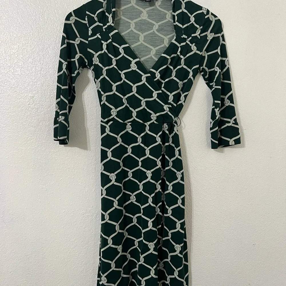 Banana Republic Dark Green Patterned Long Sleeve Dress